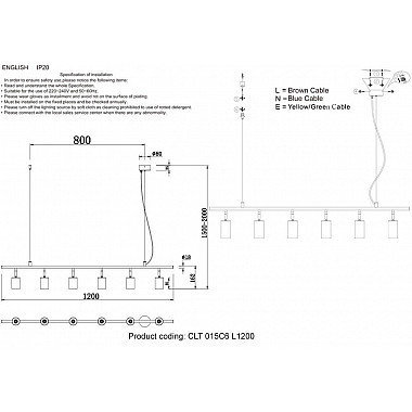 Подвесная люстра Crystal Lux CLT 015C6 L1200 BL