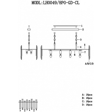 Подвесная люстра Laurina LH0049/8PO-GD-CL
