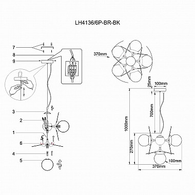 Подвесная люстра Lumien Hall Ilmari LH4136/6P-BR-BK