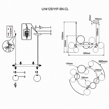 Подвесная люстра Lumien Hall Lovrenc LH4125/11P-SN-CL