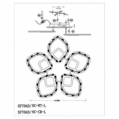 Потолочная светодиодная люстра Seven Fires Дайано SF7043/6C-CR-L