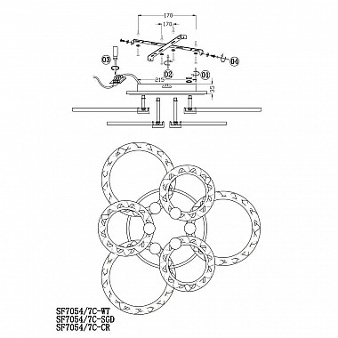 Потолочная люстра Seven Fires Talek SF7054/7C-SGD-BL