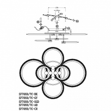 Потолочная люстра Seven Fires Ejlev SF7059/7C-GY-BL