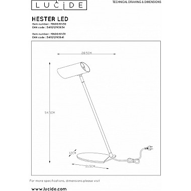 Интерьерная настольная лампа Hester 19600/01/31