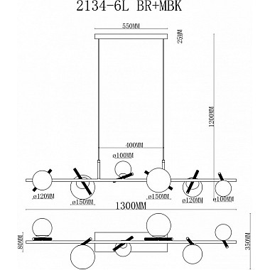Подвесной светильник Golden 2134-6L BR+MBK
