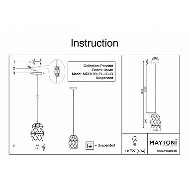 Подвесной светильник Louvre MOD199-PL-03-G