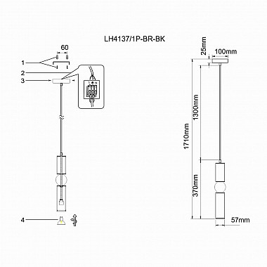 Подвесной светильник Lumien Hall Lien LH4137/1P-BR-BK