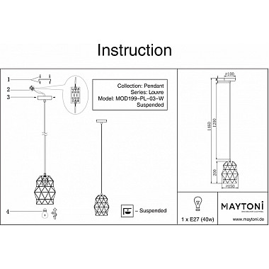 Подвесной светильник Louvre MOD199-PL-03-W