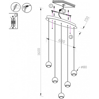 Подвесной светильник Danay LH8027/5P-BK-PBK