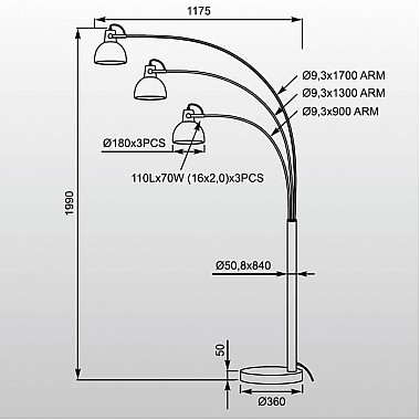 Торшер Zumaline Antenne TS-140123F-BKGO
