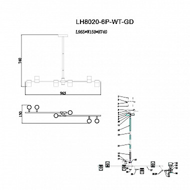 Подвесная люстра Lumien Hall Саурис LH8020/6P-WT-GD
