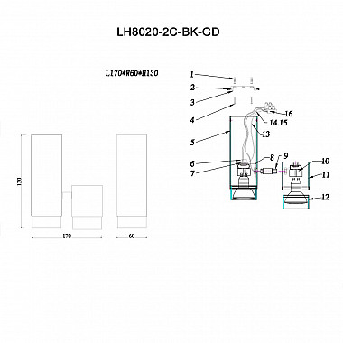 Спот Lumien Hall Саурис LH8020/2C-BK-GD