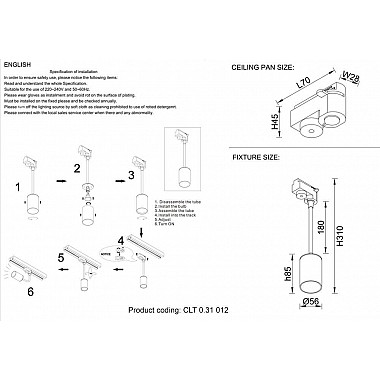 Трековый светильник Crystal Lux CLT 0.31 012 BL