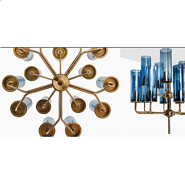 Люстра Hans-Agne Jakobsson Brass & Blue Glass Tube Chandelier Hans-Agne Jakobsson in 1970 15 Коричневый