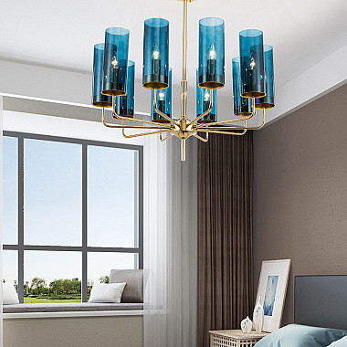 Люстра Hans-Agne Jakobsson Brass & Blue Glass Tube Chandelier Hans-Agne Jakobsson in 1970 15 Коричневый