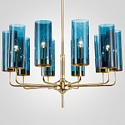 Люстра Hans-Agne Jakobsson Brass Blue Glass Tube Chandelier 6 Hans-Agne Jakobsson