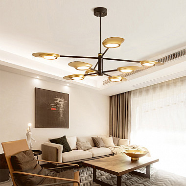 Люстра на штанге INGEL D110 8 lamps Black/Gold