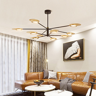 Люстра на штанге INGEL D110 8 lamps Black/Gold